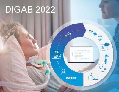 Grafik zur DIGAB 2022 mit beatmeter Patientin im Hintergrund