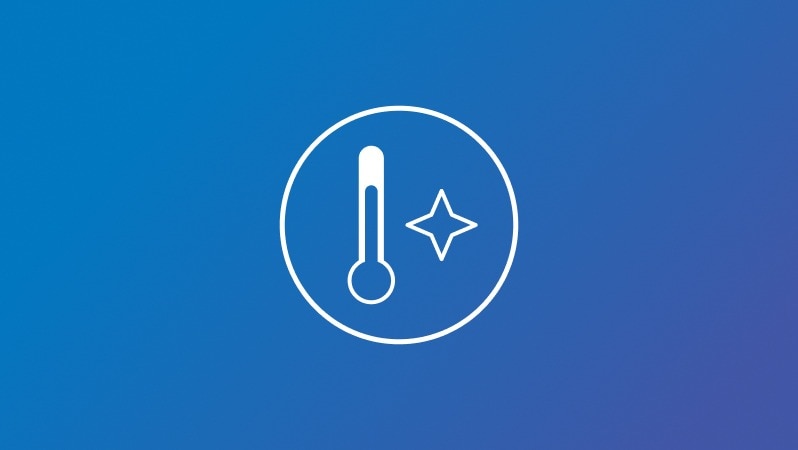 Blaues Icon mit weißem Thermometer-Symbol im Kreis.